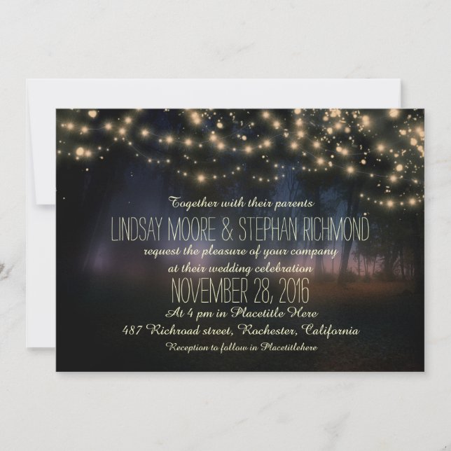 string of lights rustic wedding invitation (Front)