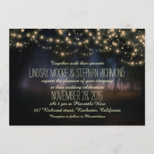 string of lights rustic wedding invitation