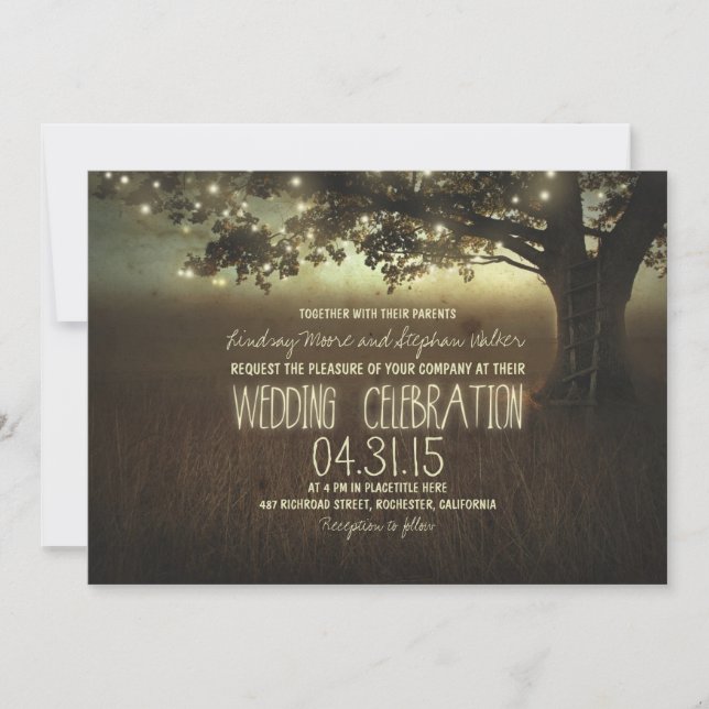 string of lights rustic wedding invitation (Front)