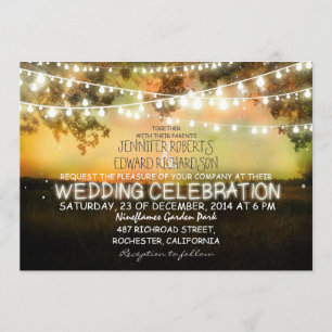 string of lights rustic wedding invitation