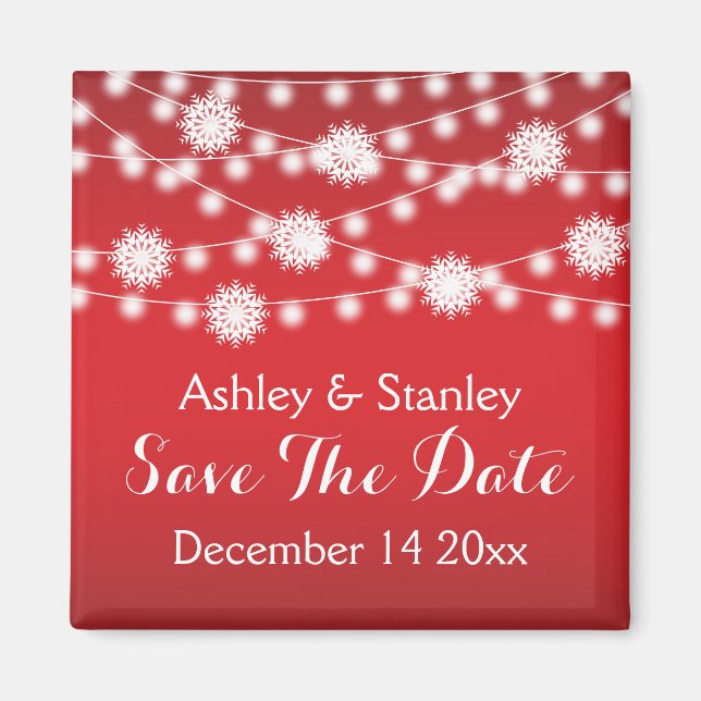 String of lights, snowflake wedding Save the Date Magnet (Front)