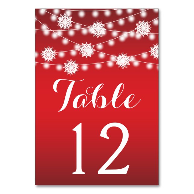 String of lights, snowflake wedding table number (Front)