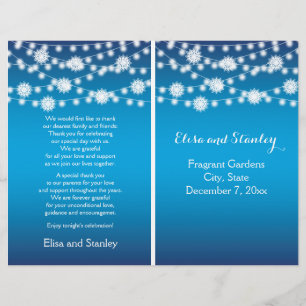 String of lights snowflakes blue wedding program