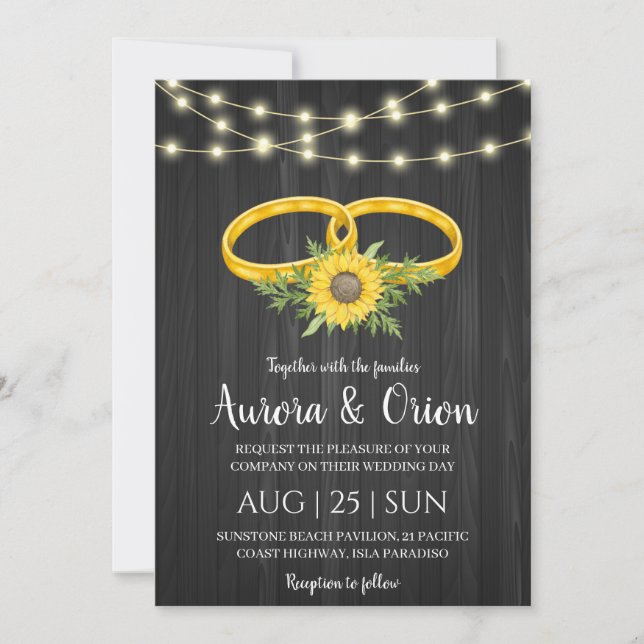string of lights sunflower wedding invitations (Front)