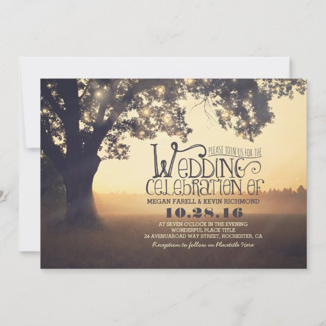 String of Lights Tree Rustic Vintage Wedding Invitation (Front)