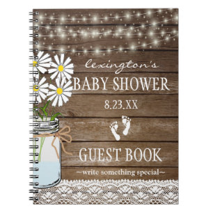 String Of Lights White Baby Shower Guestbook Notebook