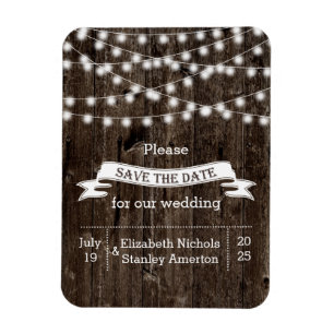 String of lights wood summer wedding Save the Date Magnet