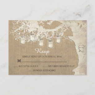String of Mason Jar Lights Rustic Burlap RSVP Card