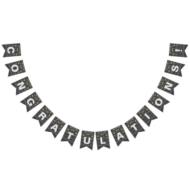 string of party lights on black wood bunting flags (All)