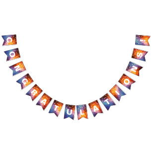 string of party lights on triangle abstract bunting flags