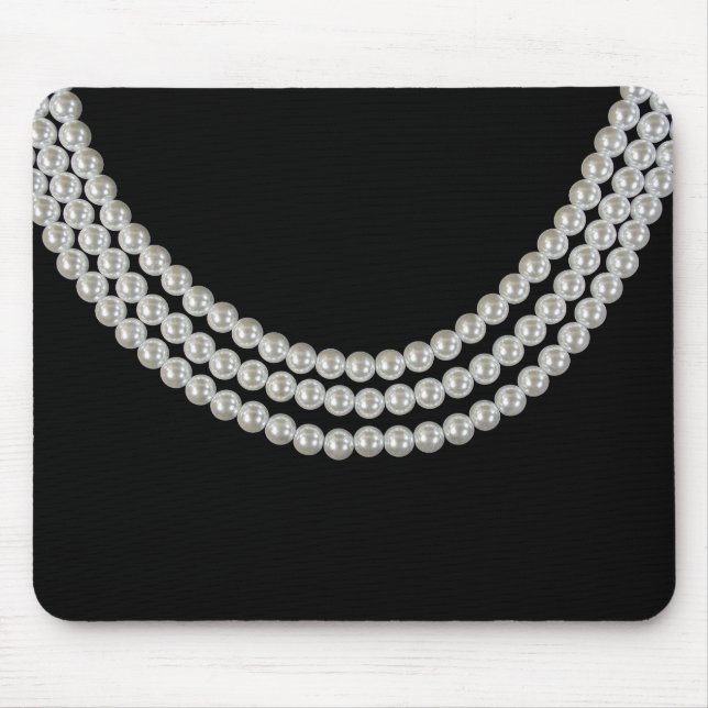 String Of Pearls On Black Mouse Pad (Front)