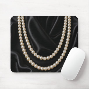 String of Pearls on Black Silk Mouse Pad