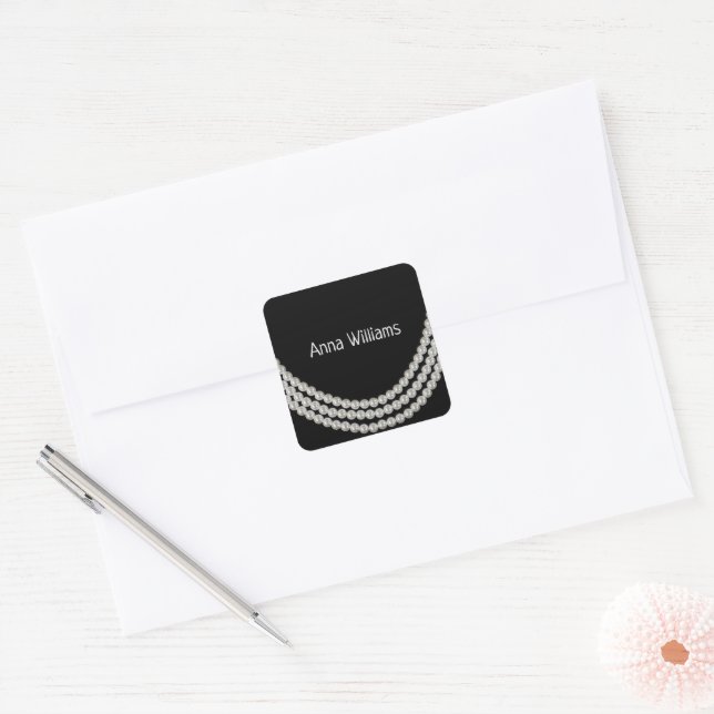 string of pearls on black square sticker (Envelope)