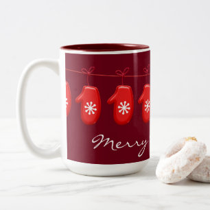 String of Red Mittens Custom Text Two-Tone Coffee Mug