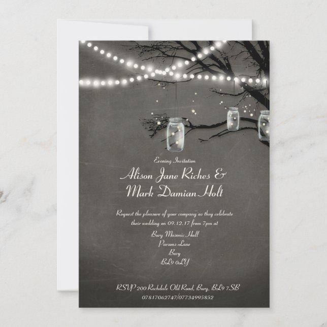 String of Twinkle Lights Rustic Outdoor Night Tree Invitation (Front)