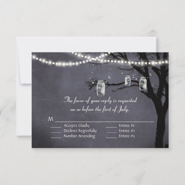 String of Twinkle Lights Rustic Outdoor Night Tree RSVP Card (Front)