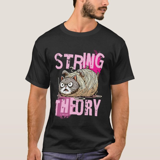 String Theory s Funny Cat Physics s Teacher Studen T-Shirt (Front)