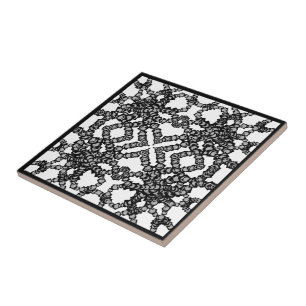 Stringed Gray Moons In Black Boxes Modern Art Tile