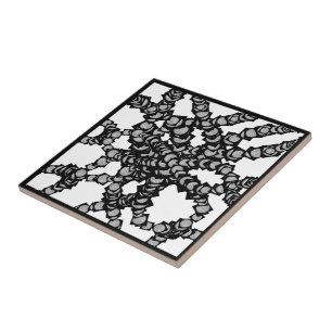 Stringed Grey Moons In Black Boxes Modern Art Tile