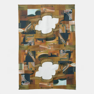 Stringed Instrument Patchwork Look Collage Kitchen Towel