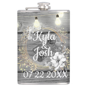 Stringed Lights Flloral Wreath Rustic Wedding    Hip Flask