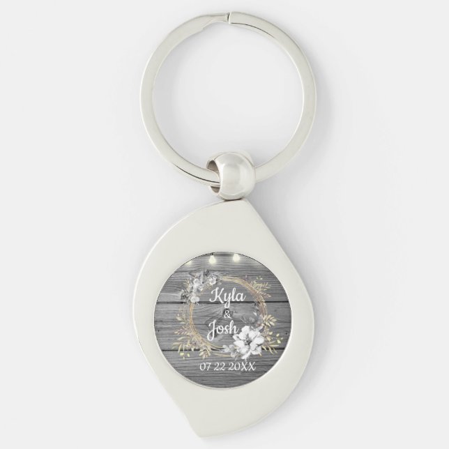 Stringed Lights Wreath Rustic Wedding   Keychain (Front)