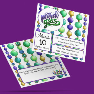 Strings of Colorful Mardi Gras Beads Invitation