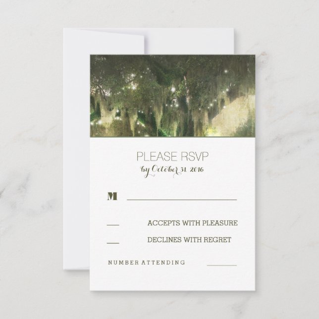 Strings of Lights Tree Rustic Wedding RSVP Cards (Front)