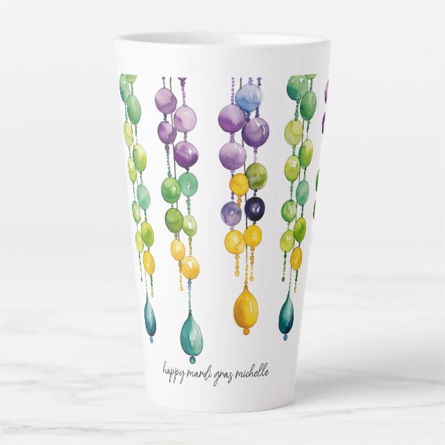 Strings of Mardi Gras Beads in Watercolor Latte Mug (Front)