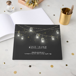 Strings of Mason Jars Fireflies Custom Wedding Guest Book