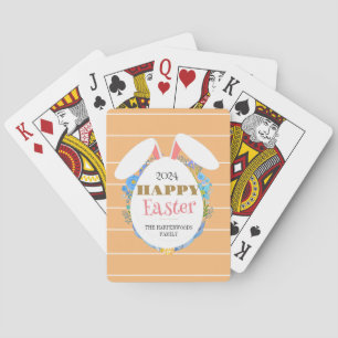 Strip Floral Simple Elegant Easter Bunny Family Playing Cards