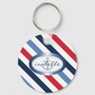 Stripe and Anchor Personalized Nautical Pattern Keychain