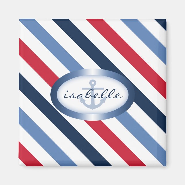 Stripe and Anchor Personalized Nautical Pattern Magnet (Front)