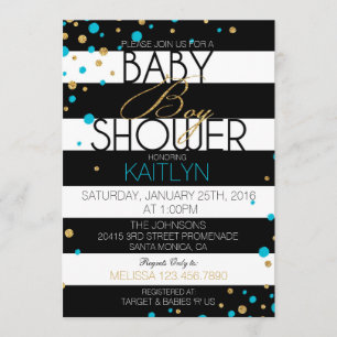 Stripe and Glitter Dots Baby Shower Invitation