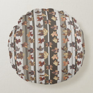Stripe Autumn Color Leaves Round Pillow