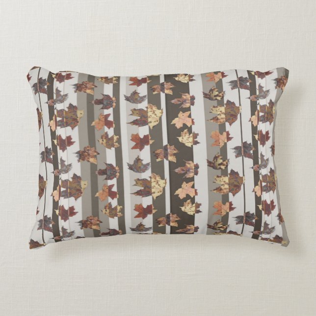 Stripe Autumn Colour Leaves Accent Pillow (Front)