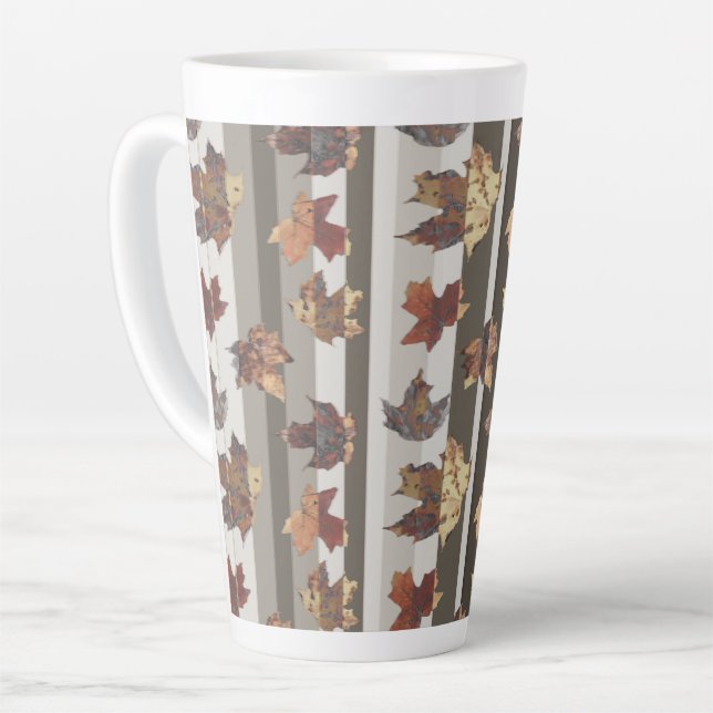 Stripe Autumn Colour Leaves Latte Mug (Left Angle)