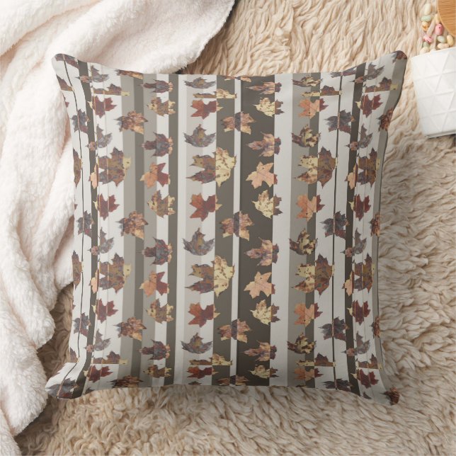 Stripe Autumn Colour Leaves Throw Pillow (Blanket)