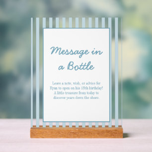 Stripe Beach Club Message In a Bottle keepsake  Acrylic Sign