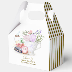 Stripe Bonjour Floral Macarons Tea Baby Shower Favor Box