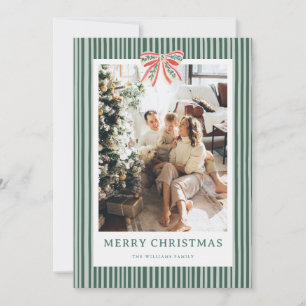 Stripe Bow Vintage Christmas Photo Holiday Card