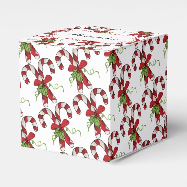 Stripe Candy Canes with Holly and Bow Favor Box (Front Side)