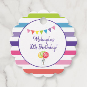 Stripe Candy Land Lollipop Birthday Party Favour Tags