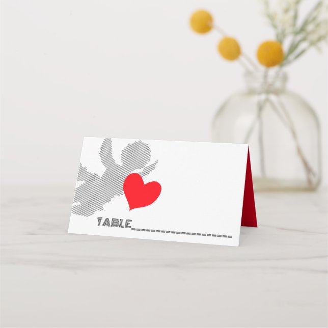stripe cupid shape and red heart, cupid silhouette place card (Front)
