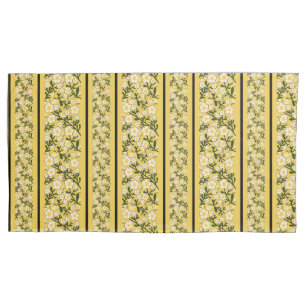 Stripe Dainty Flowers Lemon Yellow Background Pillowcase