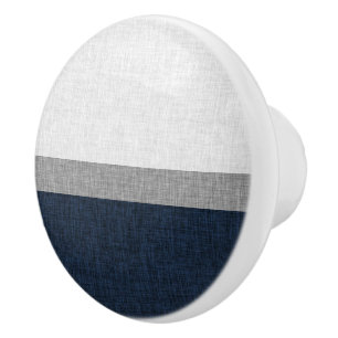 Stripe Dark Blue Grey Ash Graphic Burlap Pattern Ceramic Knob
