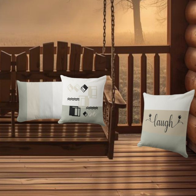 Stripe Earth Tones "Laugh" Decorative Throw Pillow (Creator Uploaded)