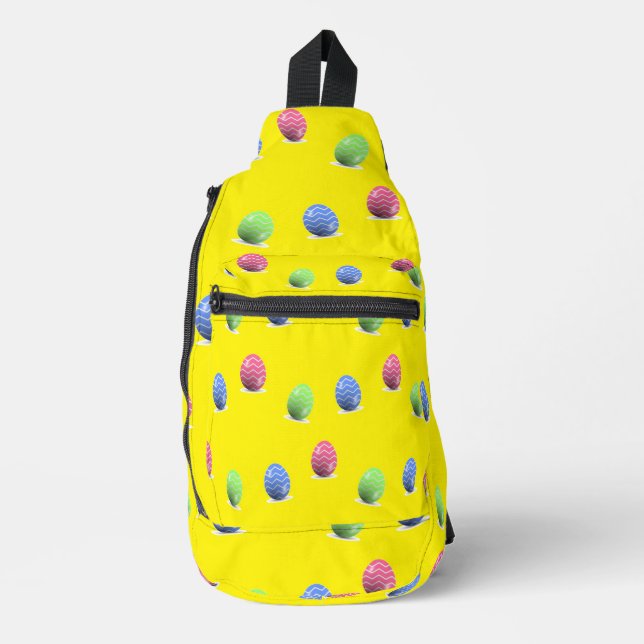 Stripe Easter eggs on yellow Sling Bag (Front)