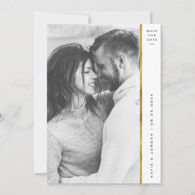 Stripe Faux Gold Foil Photo Enregistrer les cartes (Devant)