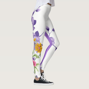 Stripe Floral Purple Leggings